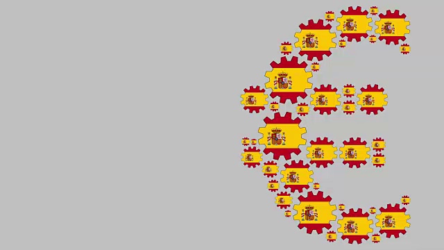 西班牙国旗齿轮塑造欧元符号视频下载