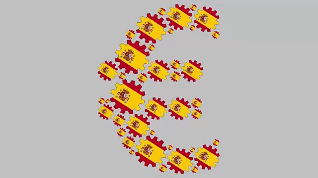 西班牙国旗齿轮塑造欧元符号视频下载