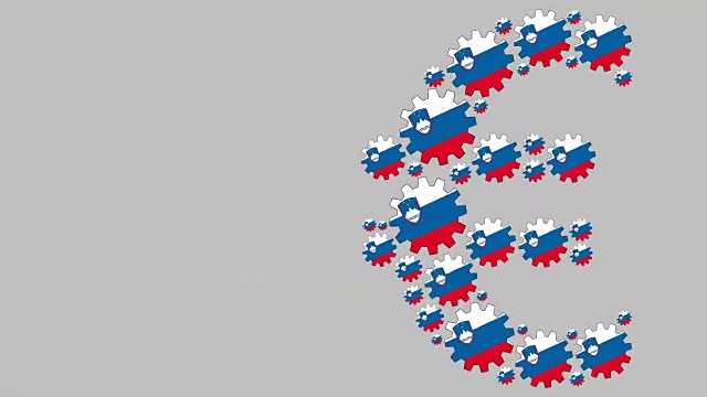 斯洛文尼亚国旗齿轮塑造欧元符号视频下载