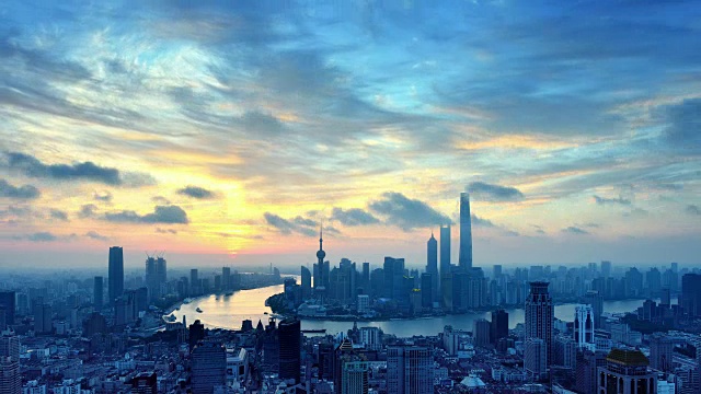 4K:上海天际线在日出到一天的时间流逝，中国视频素材