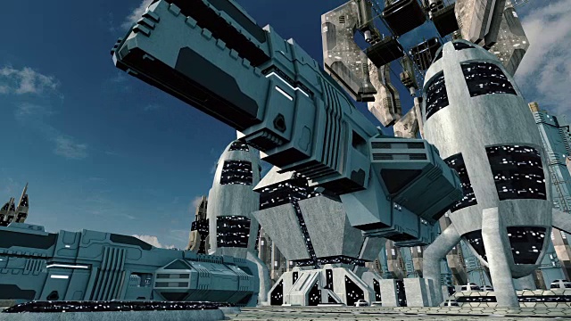 宇宙飞船在未来科幻城市4K起飞视频下载