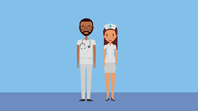 留胡子的男护士和穿制服的女护士视频素材