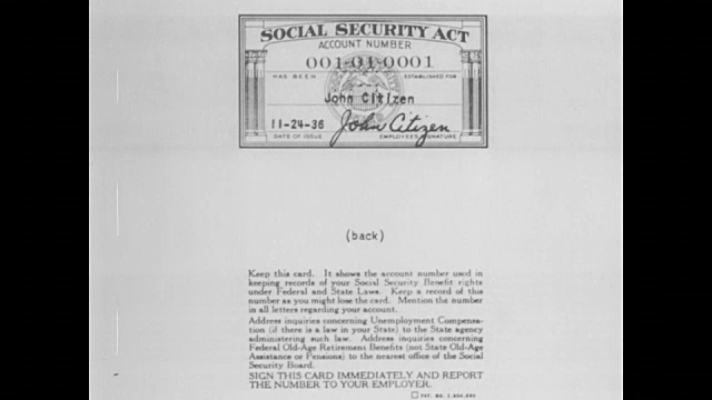 1936年CU的新社会保障表格和卡视频素材
