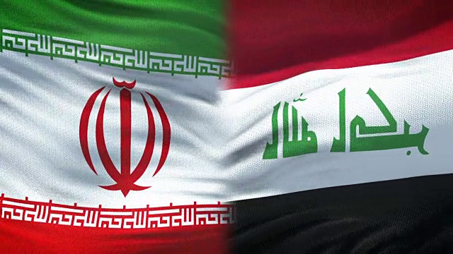 伊朗和伊拉克握手，国际友谊关系，旗帜背景视频下载