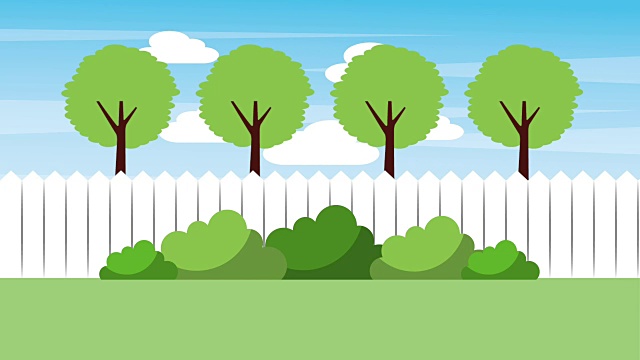 景观后院篱笆树木灌木自然视频素材