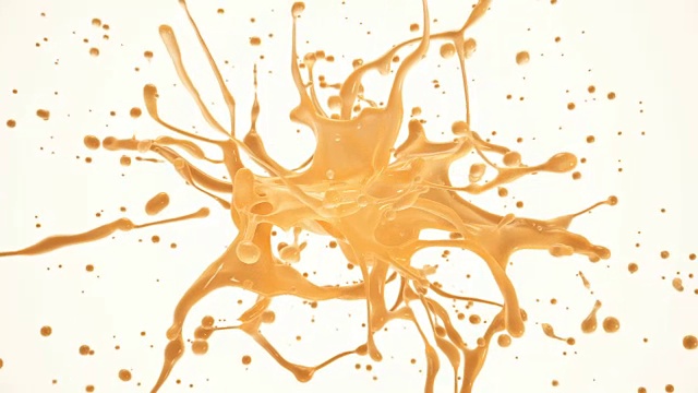 橙汁或葡萄柚汁的慢动作爆炸。Alpha哑光，景深视频素材