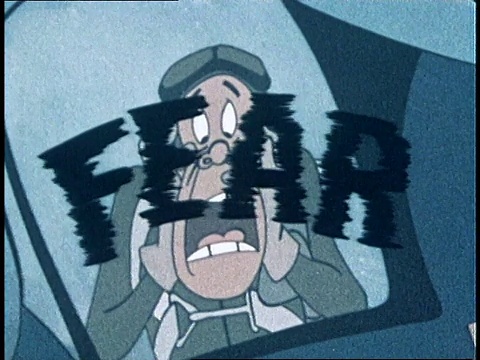 1949年，蒙太奇动画飞行员在飞机失去高度时惊慌失措视频下载