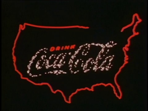 20世纪40年代的WS Hollywood霓虹招牌，上面写着“条条大路通好莱坞”，变成了“说”和“停”，让人精神振奋，喝可口可乐在美国地图/美国加州好莱坞视频下载