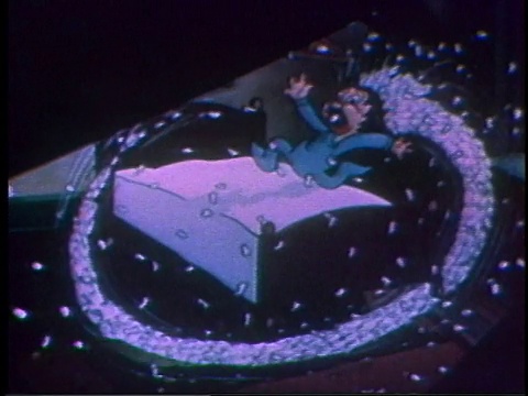1935年HA卡通小孩在床上被窗外吹来的冷风甩来甩去视频素材