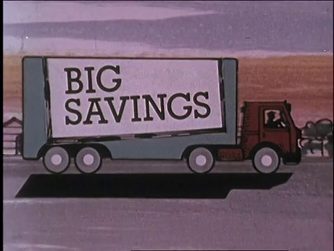 1974蒙太奇卡车行驶在道路上的西尔斯储蓄标志/美国视频下载