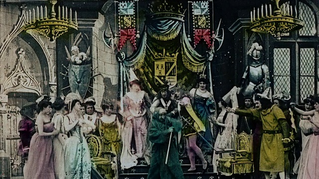 1903年在乔治·梅里埃斯的电影《精灵王国》中，一位国王和他的宫廷视频下载