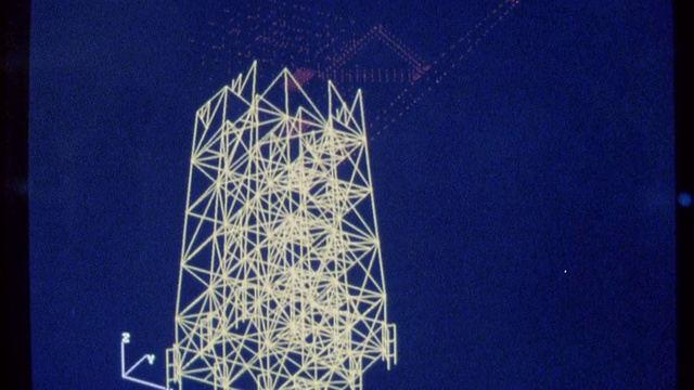 1985年，蒙太奇劳埃德伦敦船坞，计算机操作员输入船舶和石油钻井平台的3D数字图像/伦敦城市，英国视频下载
