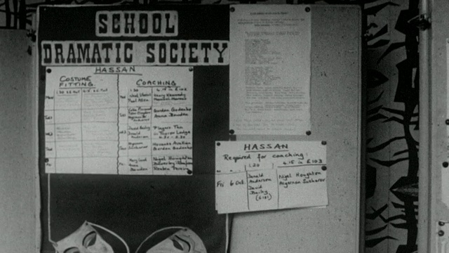 1962年在英国伦敦的荷兰公园学校/肯辛顿展示课外活动的PAN告示视频下载