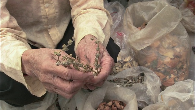 越南巴利亚- vung头巴湾的农贸市场，CU商人展示草药和根茎视频下载