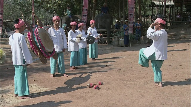泰国南邦大象保护中心的鼓手和舞者视频下载