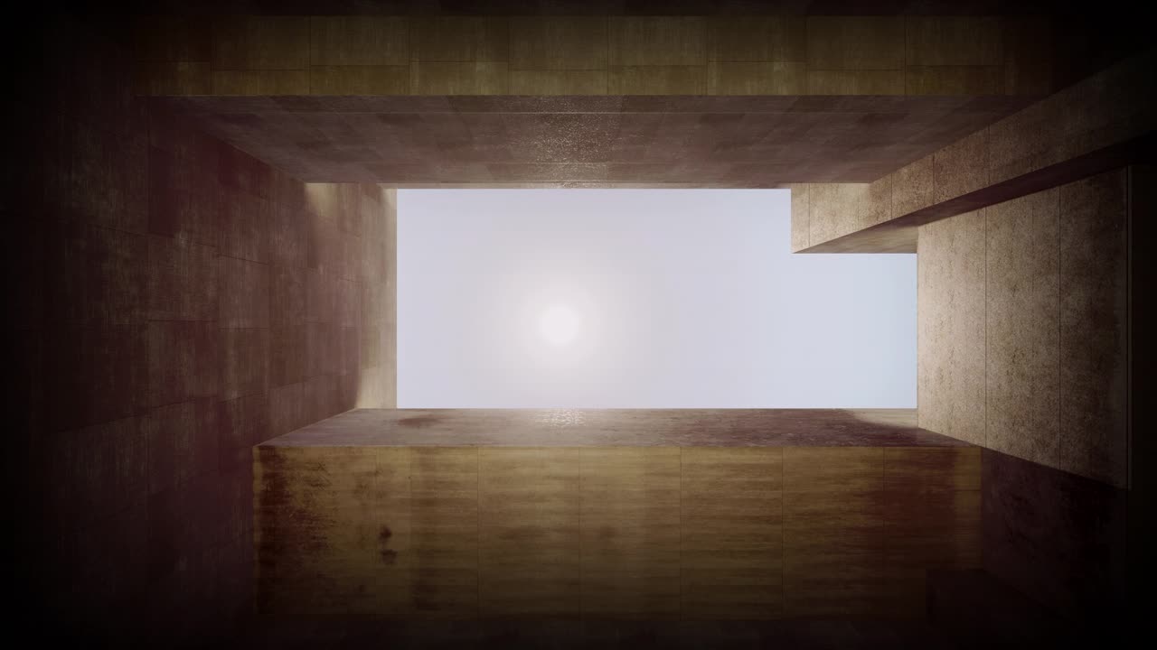 抽象的房间与空的水泥灰色墙壁，夕阳的光线慢慢落在上面视频素材