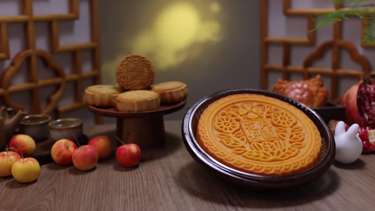 中秋节日气氛,超大月饼,花好月圆,8K(选编)视频下载