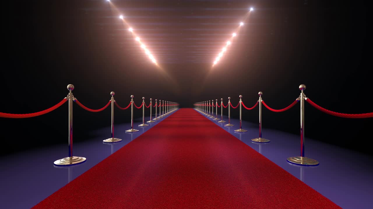 重要活动前的红地毯被聚光灯照亮。最后10秒循环播放。视频下载
